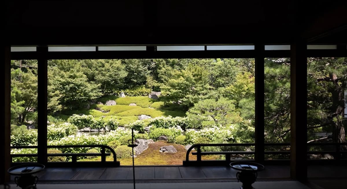 縁側越しに広がる緑の庭